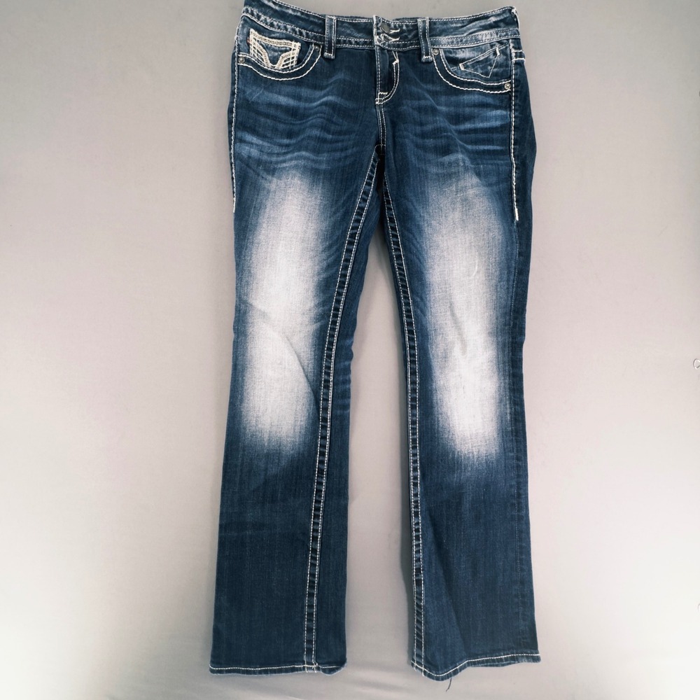 Vigoss Womens Bootcut Jeans Dark Wash Embroidered Contrast Stitch Size 7/8 33